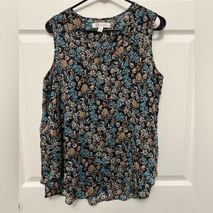 Floral Sleeveless Blouse - Black and Blue